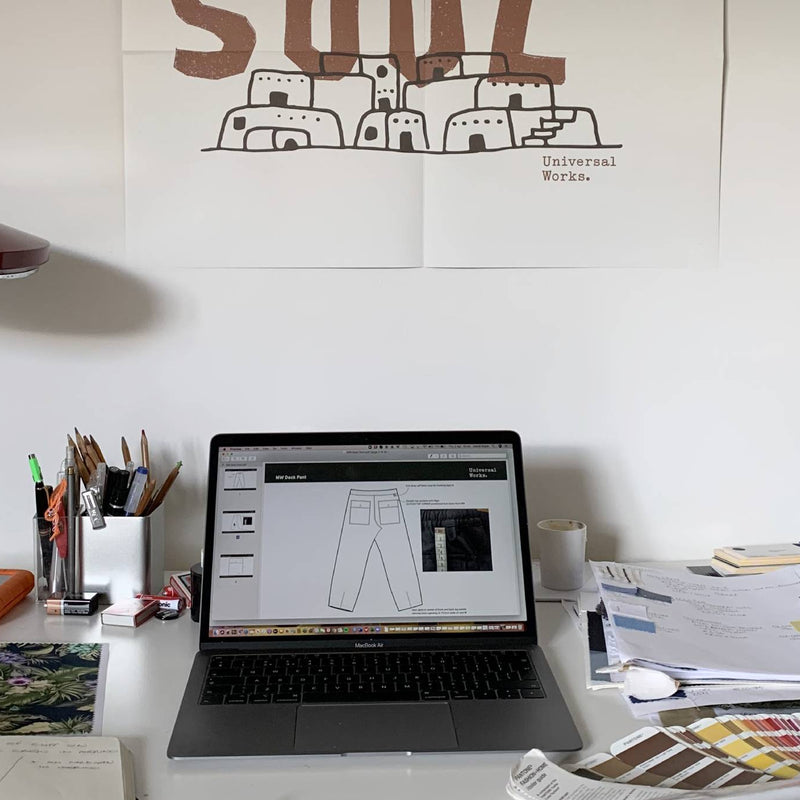 David Keyte working from home on the new Universal Works collection.
