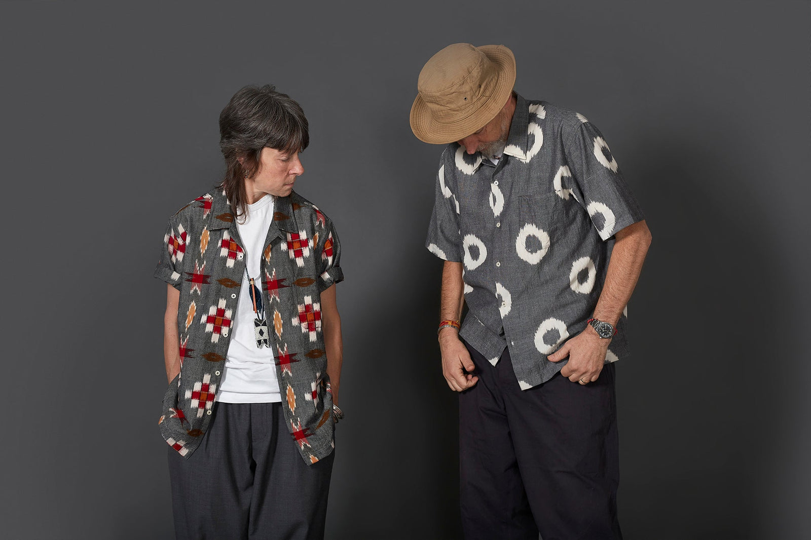 Stephanie Porritt and David Keyte in Universal Works Ikat Shirts