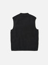 Back view of the Black Wool Fleece Zip Waistcoat on a clean white background. The sleeveless vest is made of black wool fleece and has a zip closure.
