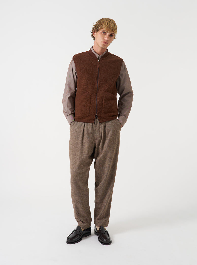 Cacao Wool Fleece Zip Waistcoat