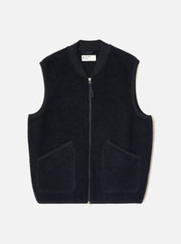 Navy Wool Fleece Zip Waistcoat