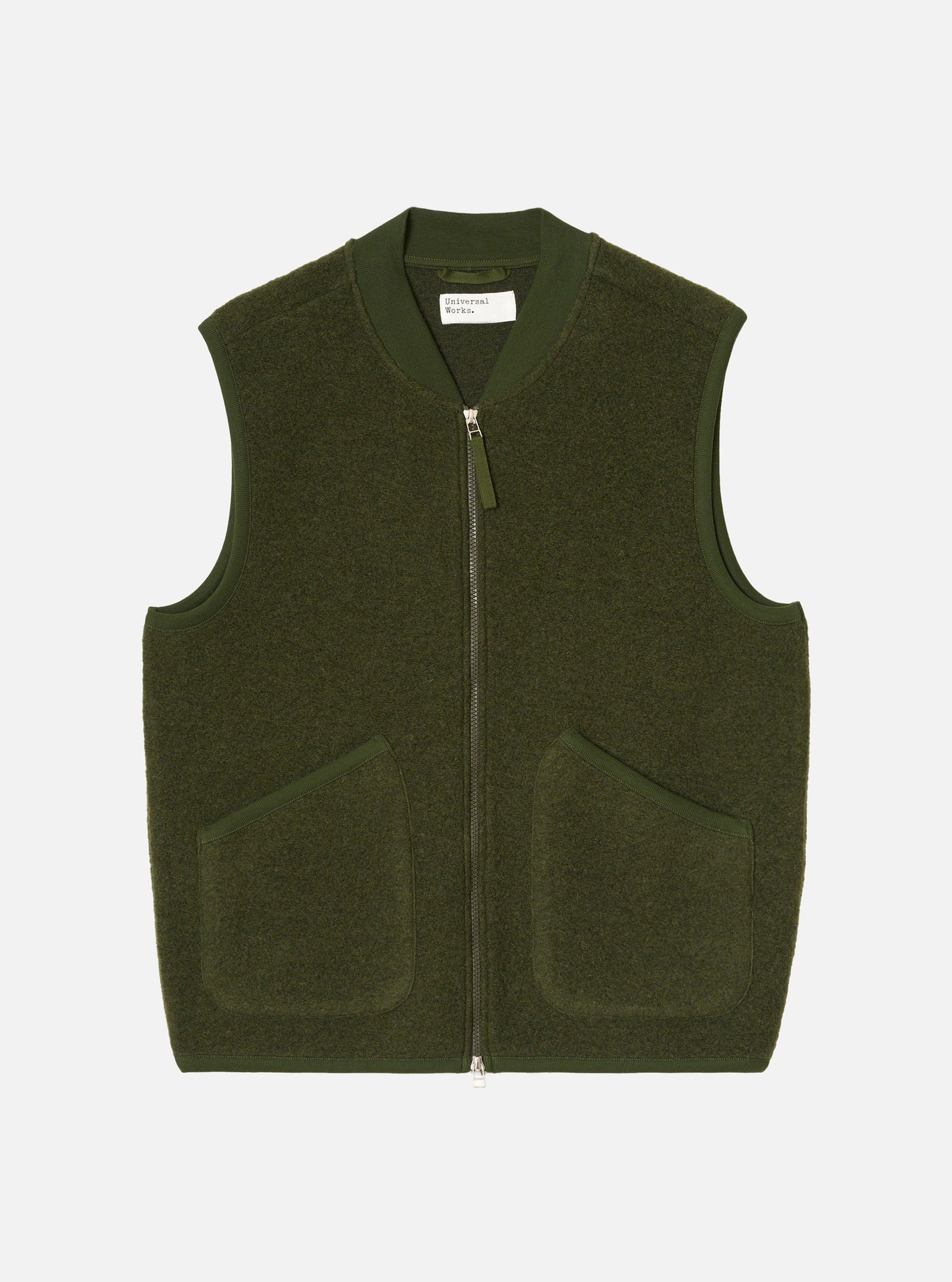 Olive Wool Fleece Zip Waistcoat