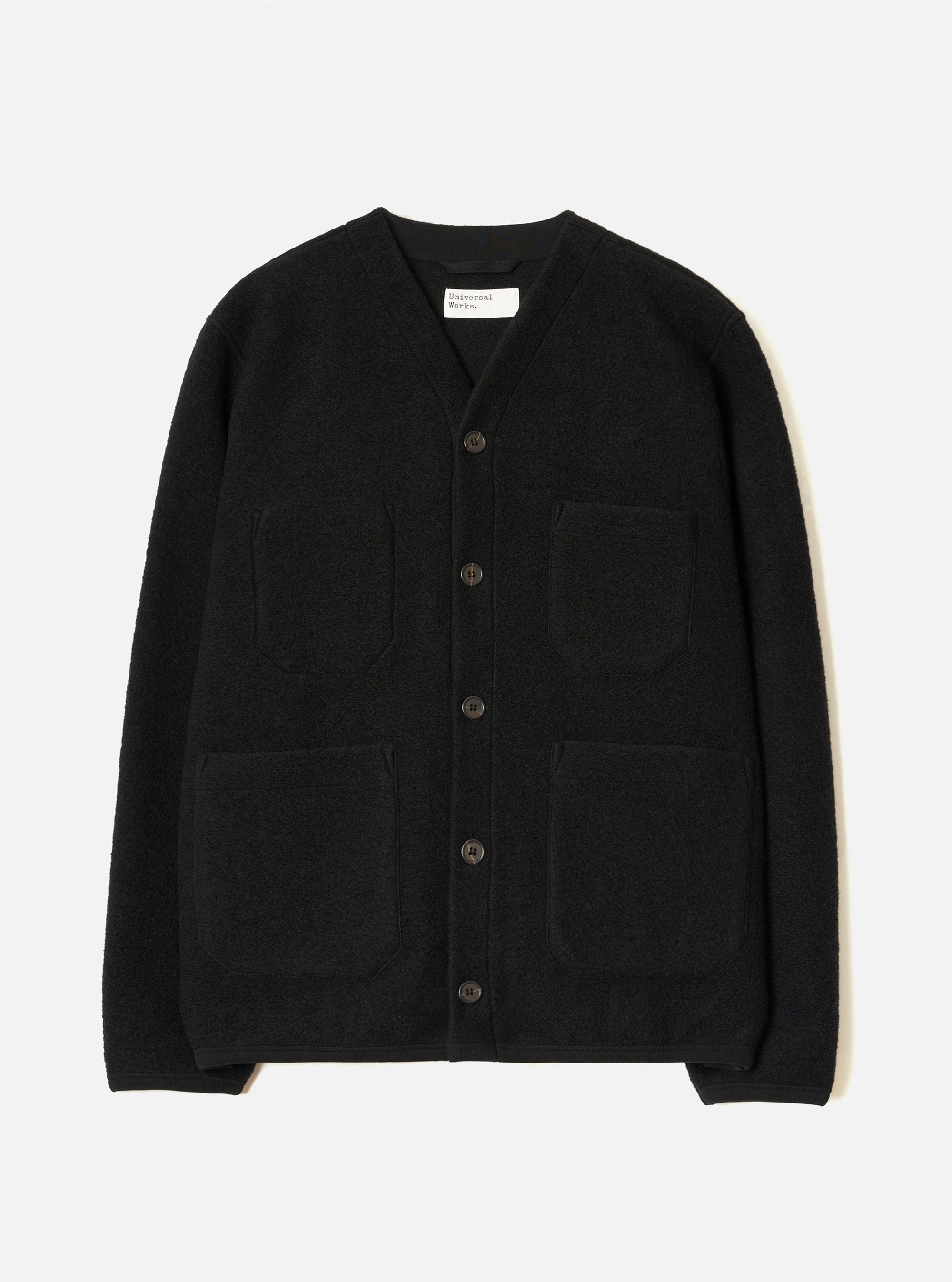 Black Wool Fleece Cardigan