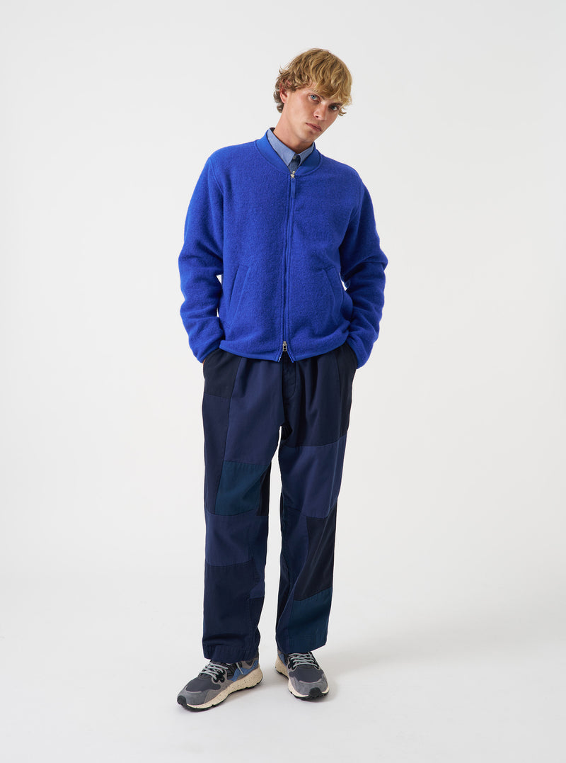 Blue Wool Fleece Zip Bomber Jacket