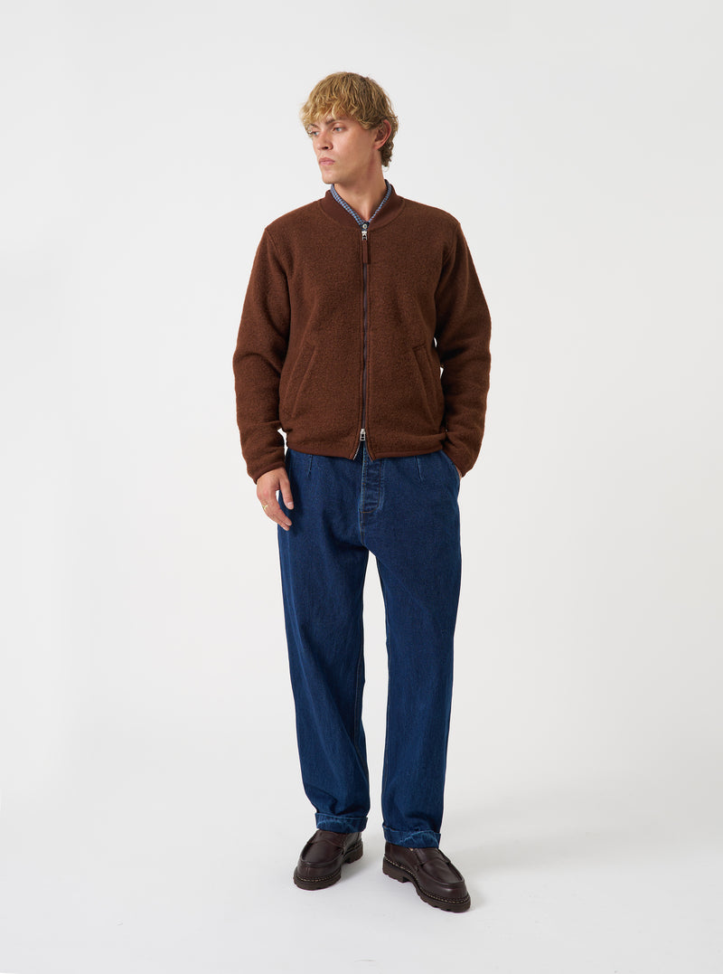 Cacao Wool Fleece Zip Bomber Jacket