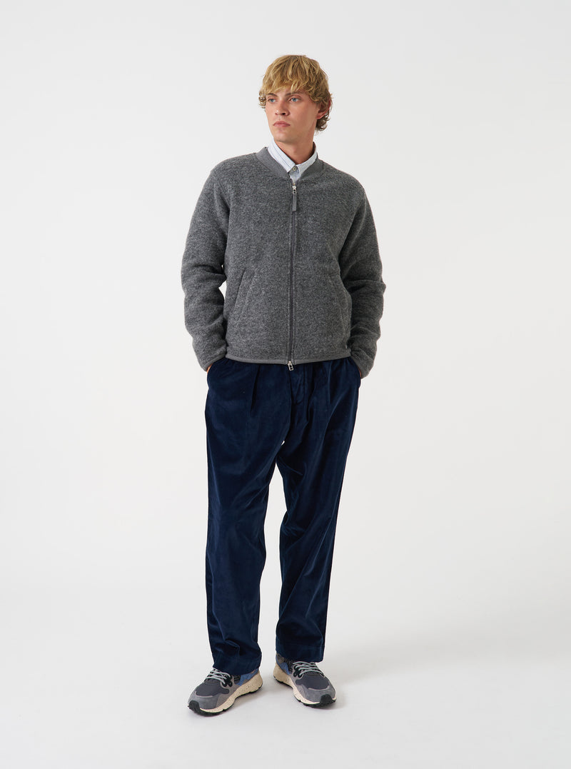 Grey Marl Wool Fleece Zip Bomber Jacket