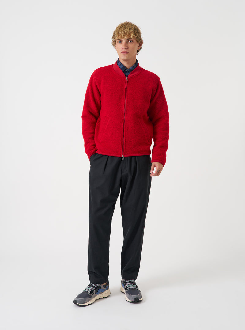 Scarlet Wool Fleece Zip Bomber Jacket