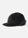 The cableami® Black Corduroy 5w Cap on a white background. The cap is black corduroy with a short brim and ear flaps.