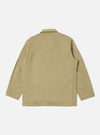 Back view of the Sand Twill Three Button Jacket on a white background. The jacket is a light sand color and made of twill fabric. It has a classic, tailored fit.