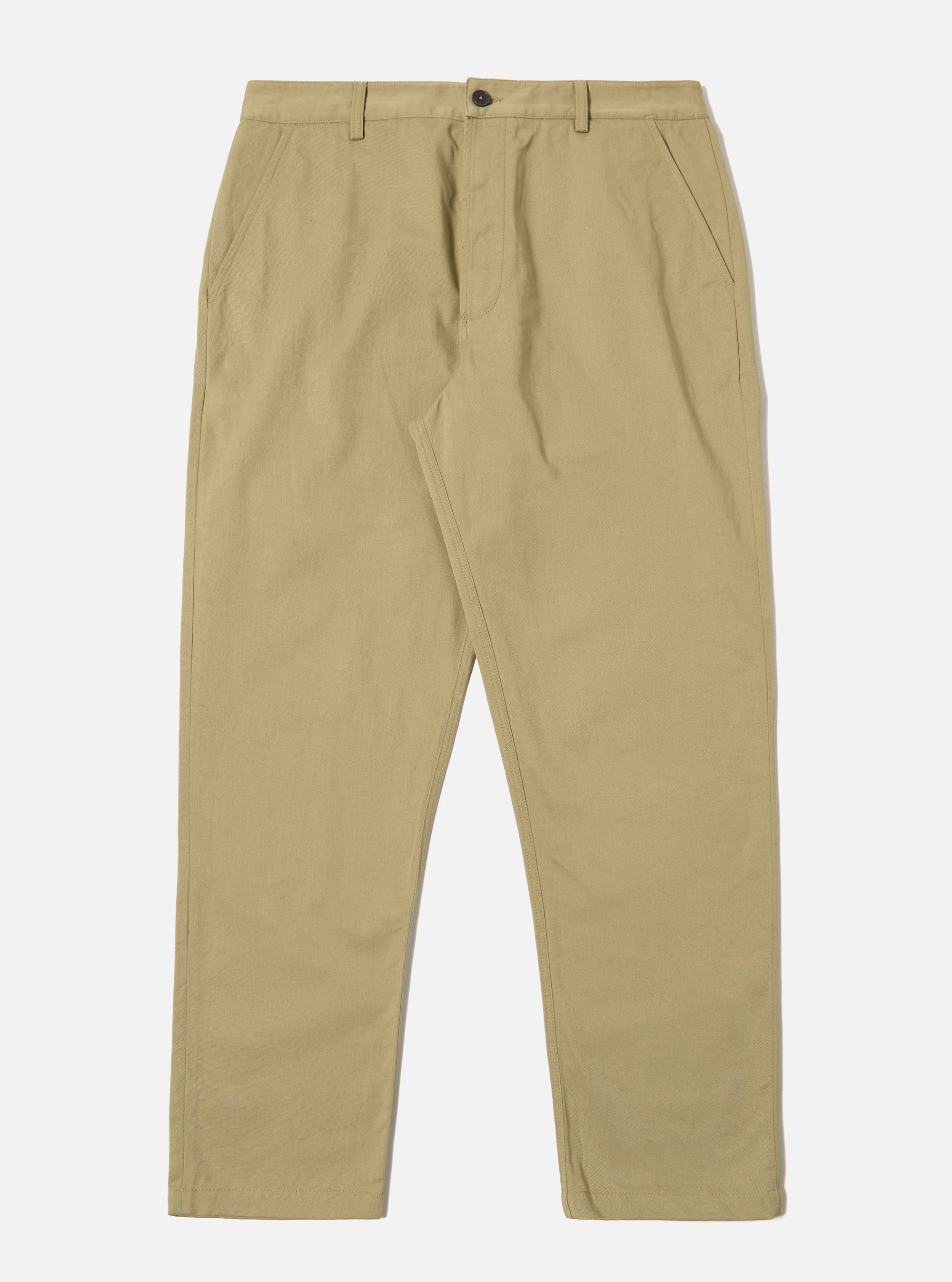 The Sand Twill Military Chino laid flat on a white background. The pants are a light tan color and appear to be made of a durable twill fabric.