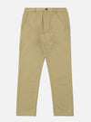 The Sand Twill Aston Pant, a tan-colored twill fabric, is laid out on a white background. The pants have a classic fit and are neatly pressed.