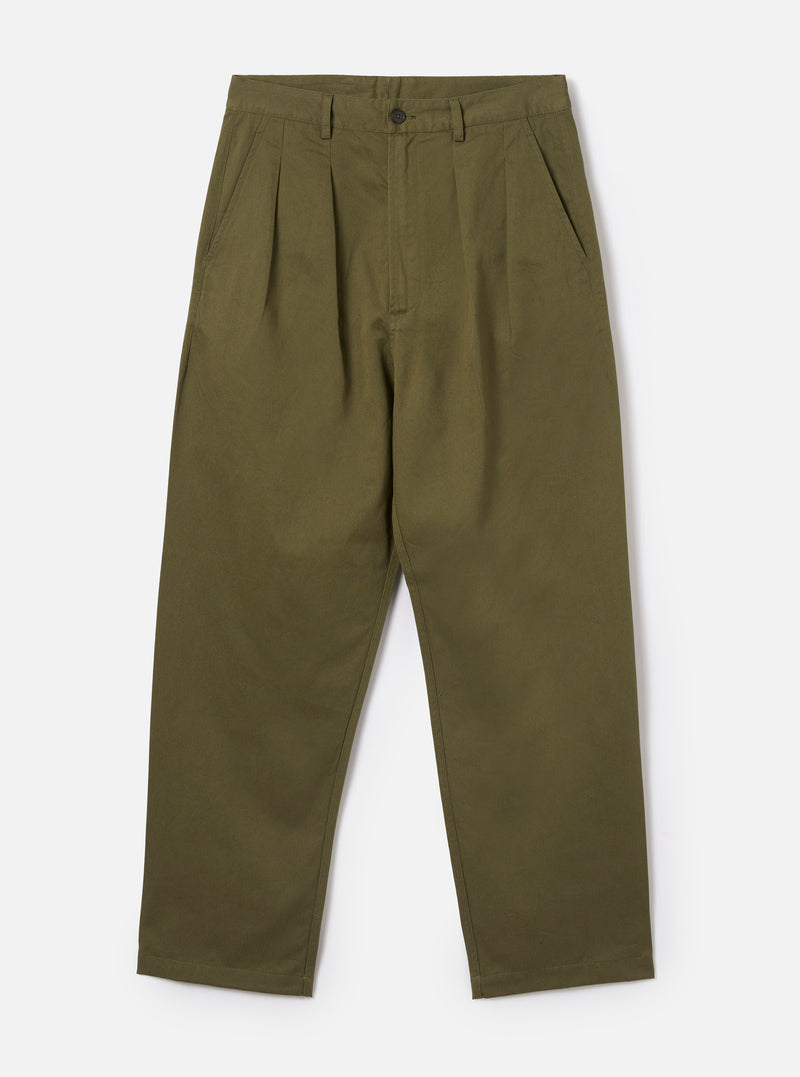 Light Olive Twill Double Pleat Pant