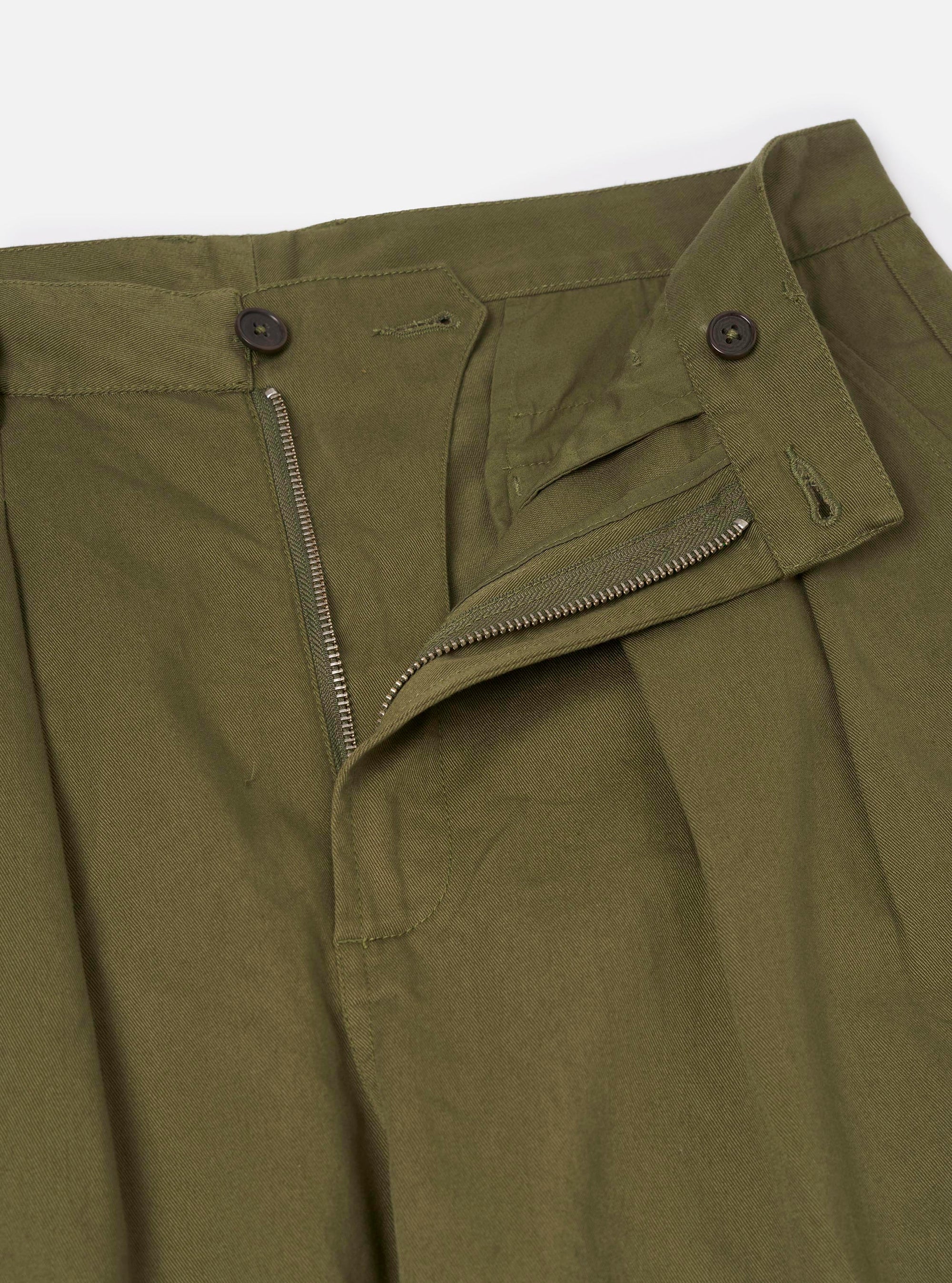 Light Olive Twill Double Pleat Pant