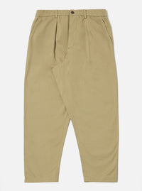 Studio shot of the Sand Twill Pleated Track Pant on a white background. The pants are a relaxed fit, made from twill, and feature pleats at the front.