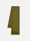 Olive Green Dot Print Short Scarf on a white background. The scarf has white polka dots and a fringed edge.