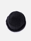Close-up of the cableami® Black Toque Boa Cap on a white background. The black boa material gives the cap a soft, textured look.