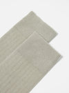 Close-up of a pair of Grey Rib Knit Modal Sock on a white surface. The socks are neatly stacked, showcasing the ribbed texture.