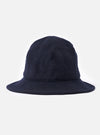 The cableami® Navy Recycled Wool Army Hat is displayed on a white background. The hat is navy blue and made of recycled wool. It has a classic army hat fit.