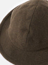 Close-up of the cableami® Olive Recycled Wool Army Hat on a white background. The olive green hat shows the texture of the recycled wool.