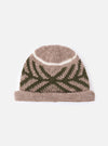 cableami® Beige Wool Jacquard Watch Cap on a white background. The cap features a beige and green patterned design with a folded brim.