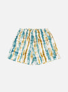 The Ecru Paint Print Boxer Short on a white background. The shorts have a blue and brown vertical tie dye pattern.