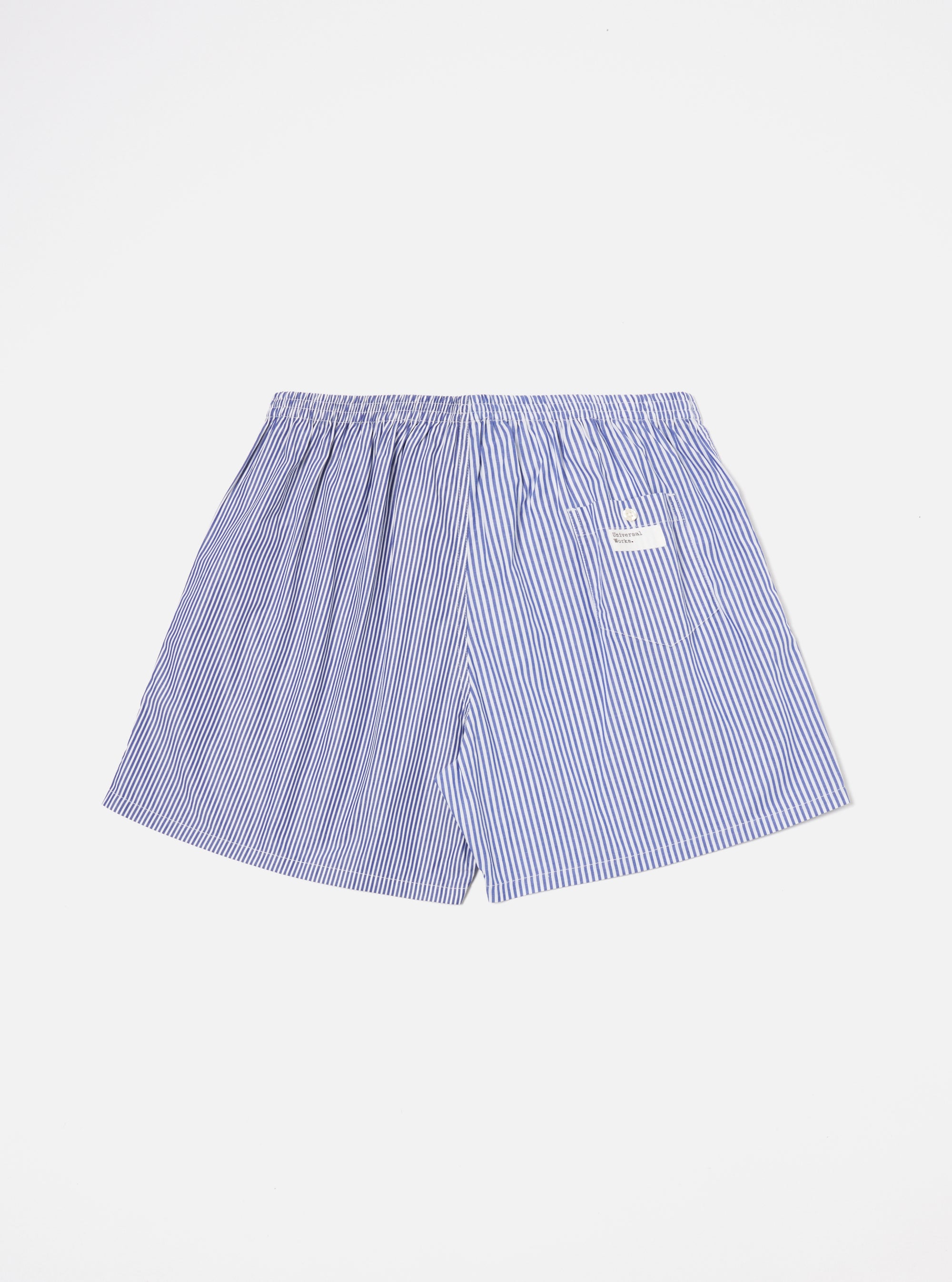 The Blue Classic Mix Boxer Short on a white background. The shorts are blue and white striped with an elastic waistband.