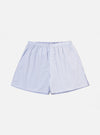The Blue Classic Mix Boxer Short, laid flat on a white surface. The boxer short is blue and white striped, with an elastic waistband. The image is well-lit and in focus.