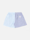 The Blue Classic Mix Boxer Short, displayed on a white background. The short is striped with light and dark blue, featuring an elastic waistband and a small tag.