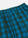 Close-up of the Blue Brushed Check Pyjama Pant. The brushed cotton fabric features a blue and dark green check pattern. Elasticated waistband. Shot on a white background.