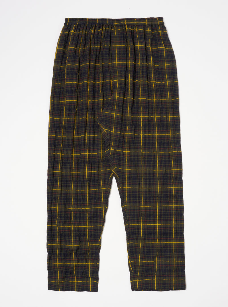 Olive JP Herringbone Check Pyjama Pant on a white background. These relaxed-fit pants feature a green, navy, and yellow check pattern with an elastic waistband.