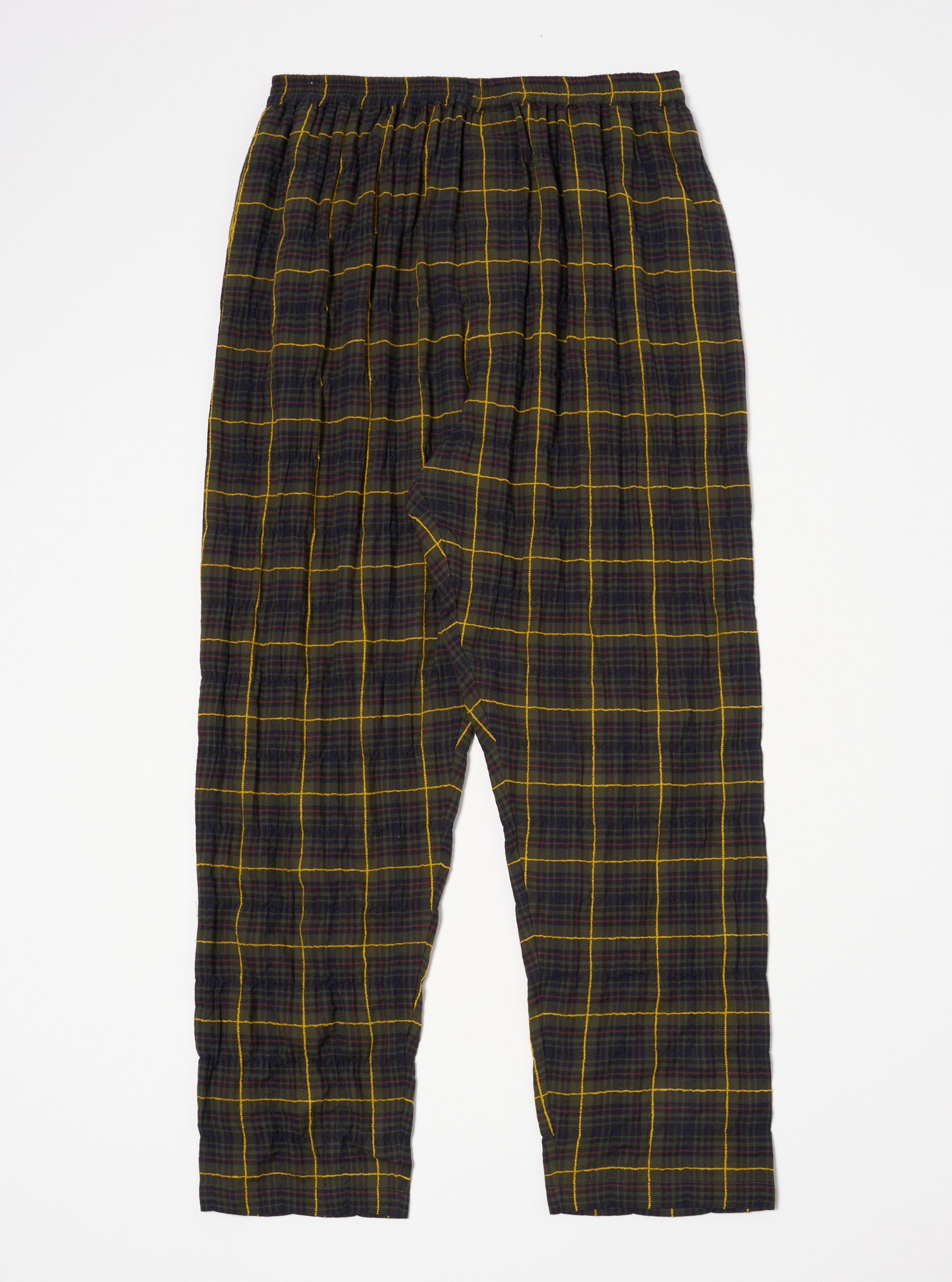Olive JP Herringbone Check Pyjama Pant on a white background. These relaxed-fit pants feature a green, navy, and yellow check pattern with an elastic waistband.