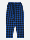 The Blue Brushed Bold Gingham Pyjama Pant on a white background. The pants are blue and black gingham, with an elastic waist. 