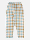 The Ecru Madras Check Pyjama Pant on a white background. The pants are ecru with a blue and brown check pattern and have an elastic waistband.