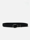 The Black Canvas O Ring Belt is displayed on a white background. The belt is black canvas with a silver O ring. Stitching details are visible.