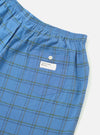 Close-up of the Multi PJ Plaid 3 Pack Boxer Short. Blue plaid cotton with elastic waist and back pocket detail. Shot on a white background.