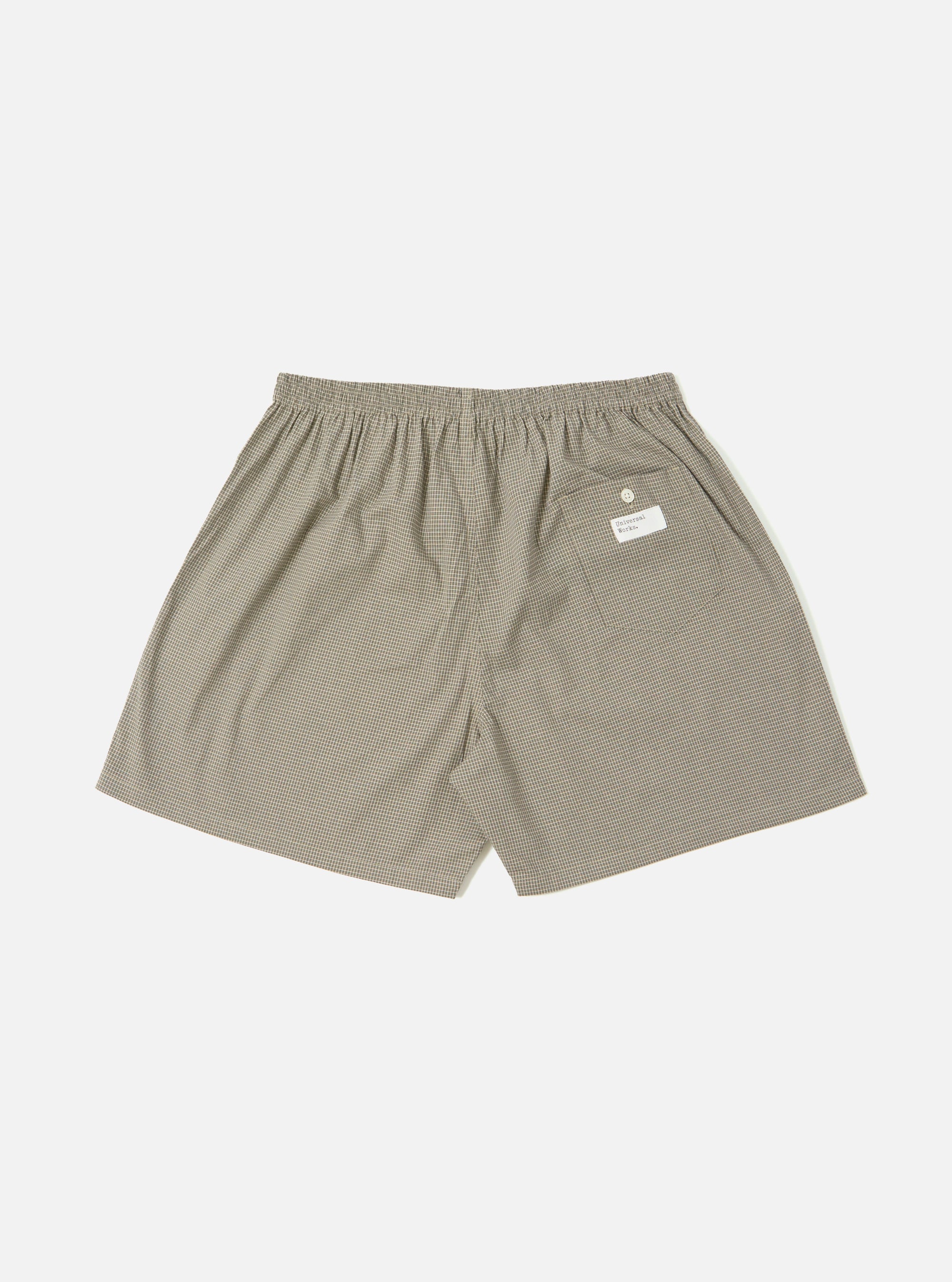 The Green Tiny Check Boxer Short, laid flat on a white background. The shorts are a loose fit with an elastic waistband and a small back pocket.