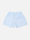 The Blue Classic Stripe Boxer Short, featuring light blue and white stripes, is displayed on a white background. The boxer short has an elastic waistband.