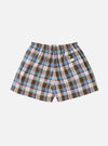 The Blue/Brown Check 3 Boxer Short on a white background. The boxer shorts have a blue, brown, and white plaid pattern with an elastic waistband.