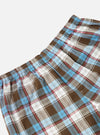 Close-up of Blue/Brown Check 3 Boxer Short on a white background. The fabric is a plaid pattern with blue, brown, pink, and white. The boxer shorts have an elastic waistband.