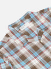 Close-up of the Blue/Brown Check 3 Long Pyjama Set top, featuring a classic collar and button detail. The fabric is a soft, brushed cotton. Shot on a clean, white background.