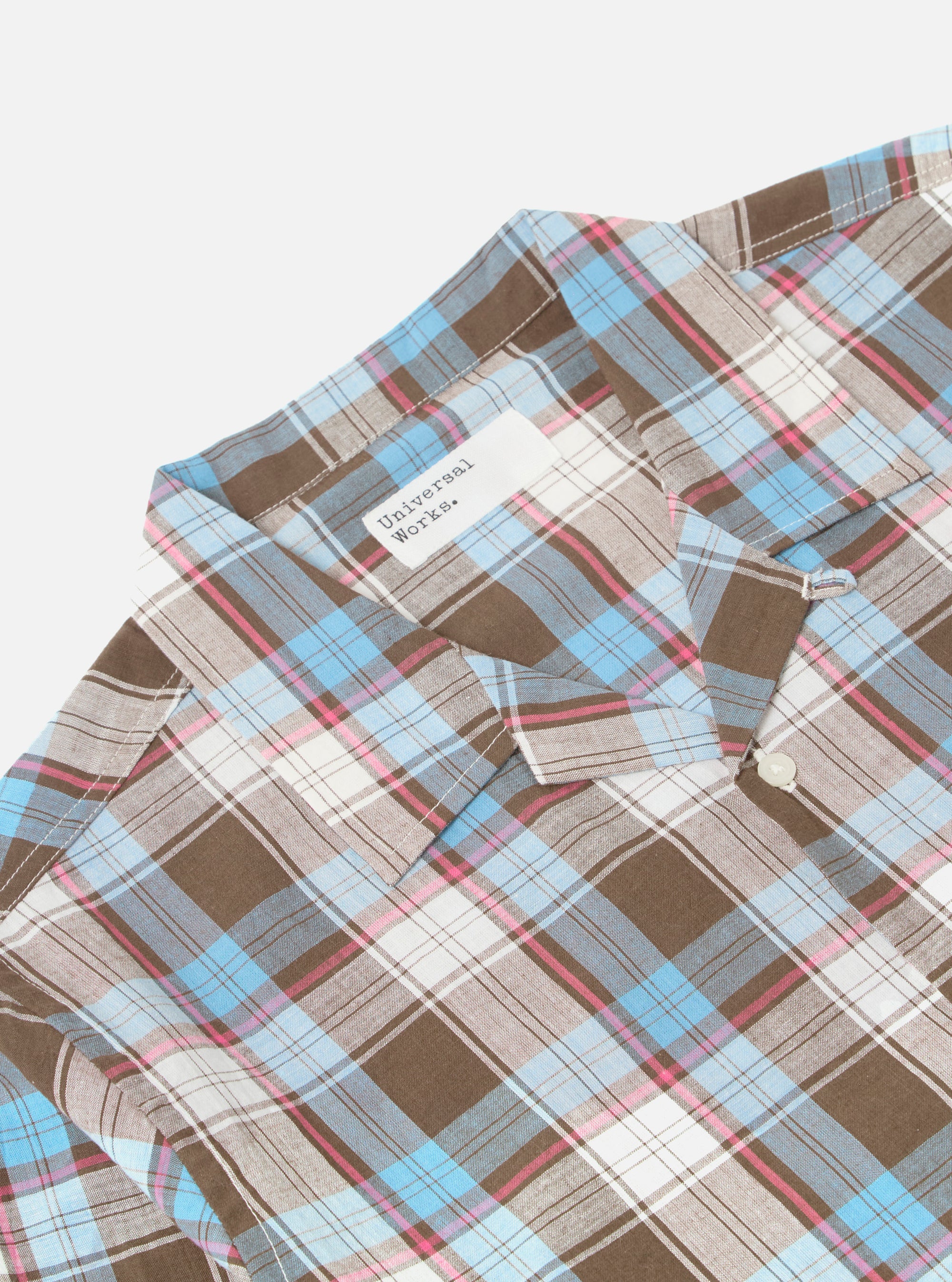 Close-up of the Blue/Brown Check 3 Long Pyjama Set top, featuring a classic collar and button detail. The fabric is a soft, brushed cotton. Shot on a clean, white background.