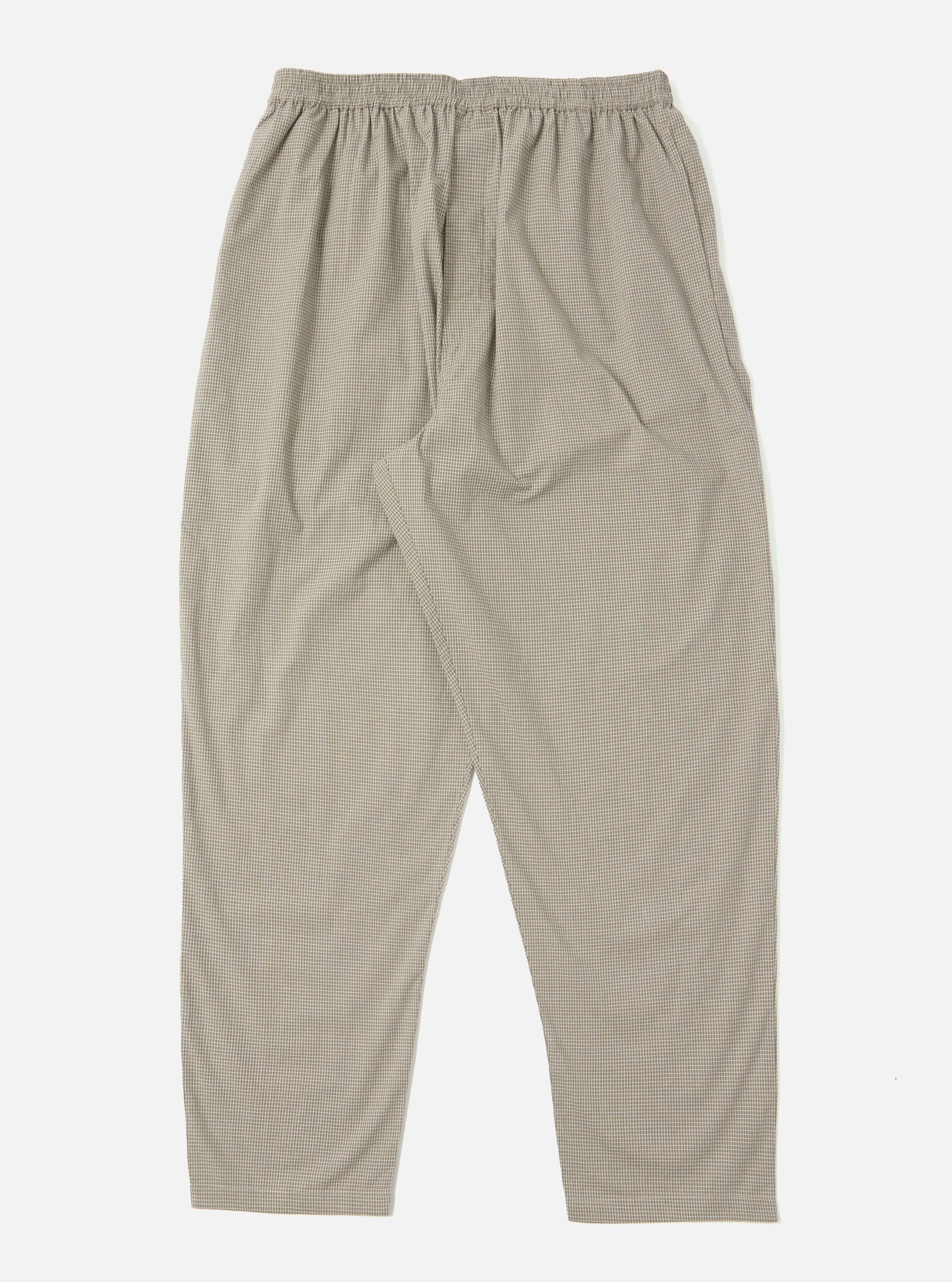 Close-up of the Green Tiny Check Long Pyjama Set pants on a white background. The pants have an elastic waist and a relaxed fit.