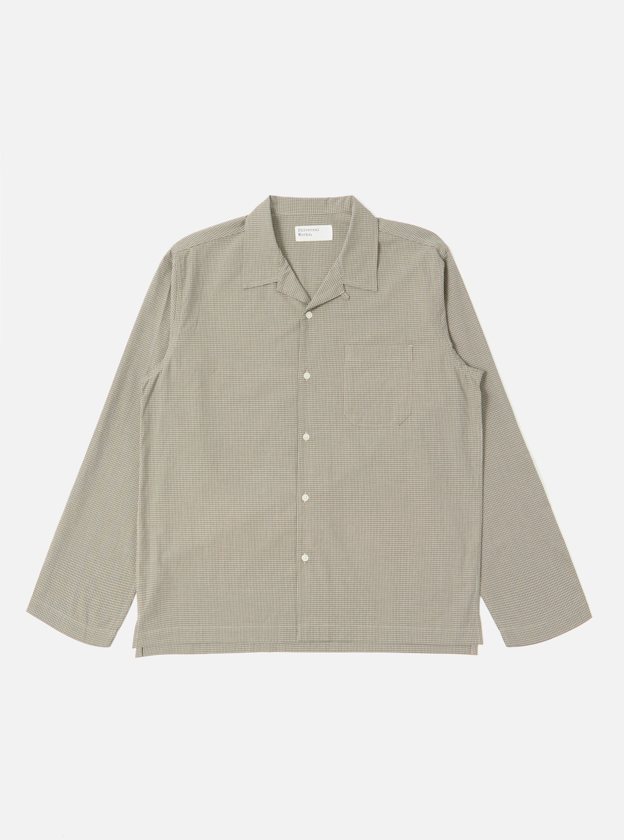 The Green Tiny Check Long Pyjama Set is laid flat on a white background. The set features a subtle green and white check pattern, long sleeves, and button-down front.