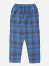 Close-up of the Blue Kip Check Long Pyjama Set pants on a white background. The blue, green, and maroon plaid pants have an elastic waist.