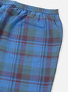 Close-up of the Blue Kip Check Long Pyjama Set bottoms, showing the blue, green, and maroon plaid pattern, elastic waistband, and pocket detail against a white background.