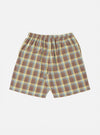 The Yellow/Brown Check Short Pyjama Set. The shorts are laid flat on a white background. The shorts have a yellow, brown, and blue check pattern.