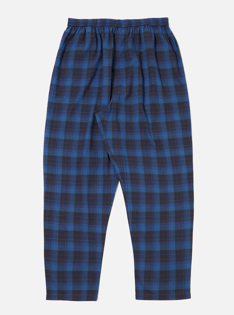 Close-up of the Navy/Blue Check Pyjama Pant on a white background. The relaxed-fit pants feature a blue and navy check pattern and an elastic waistband.