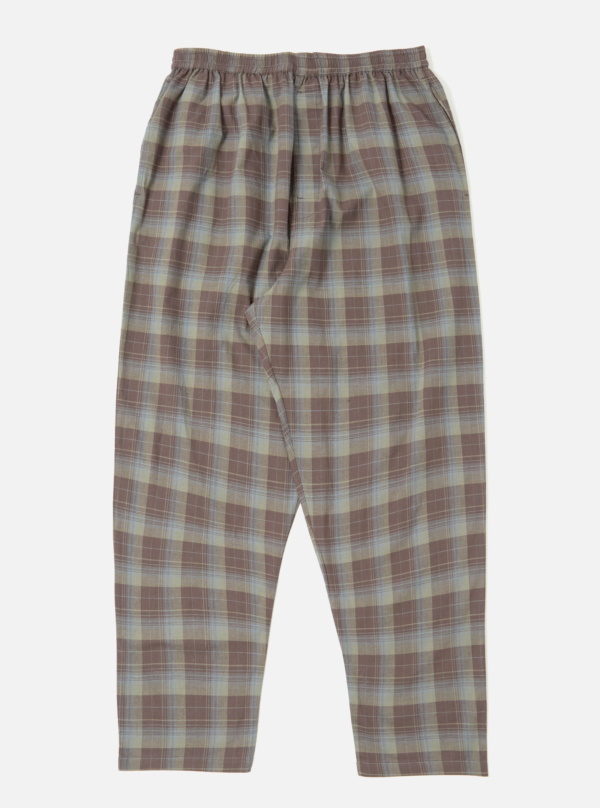 The Green/Brown Check Pyjama Pant on a white background. The pants have a relaxed fit and an elastic waistband. The check pattern features green, brown, and blue hues.