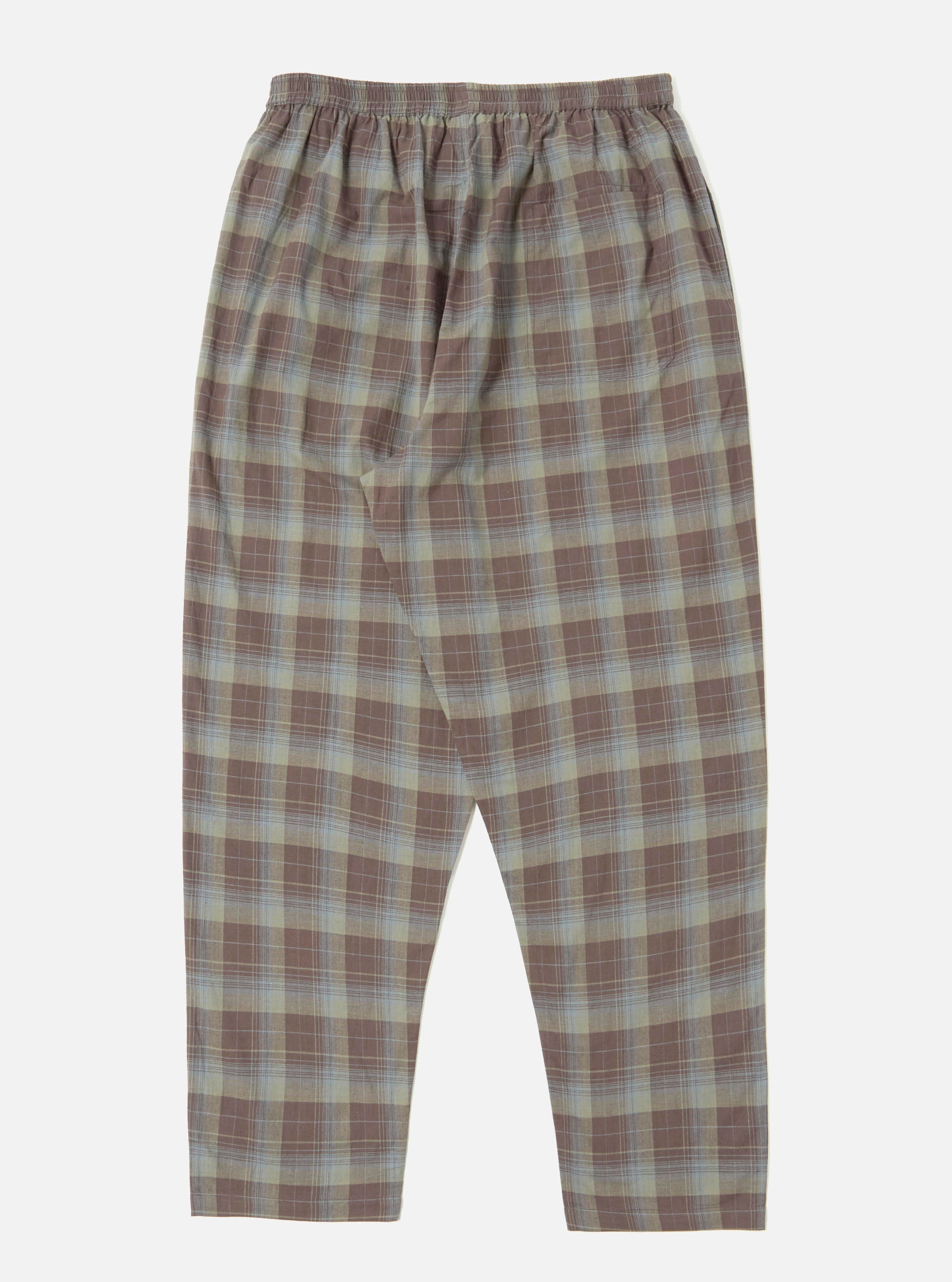 The Green/Brown Check Pyjama Pant laid flat on a white background. The pants have an elastic waist and a relaxed fit. The check pattern features green, brown, and blue hues.