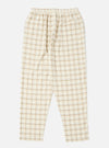 The Ecru PJ Plaid Pyjama Pant, laid flat on a white background. The pants are ecru with a brown and gray plaid pattern and an elastic waistband.